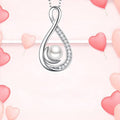 Silver Tone Infinity Pearl Drop Pendant Necklace with Polished Metal Finish view 2