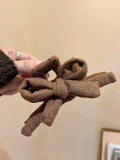 Fabric Bow Claw Hair Clips Brown And Charcoal Gray view 6