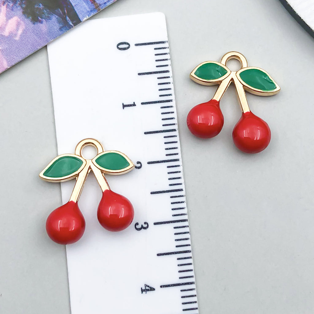 Red Enamel Zinc Alloy Cherry Charm Pendant for DIY Keychain Bracelet Necklace Jewelry
