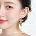 Gold Tone Pink And Green Translucent Grape Cluster Drop Earrings view 2