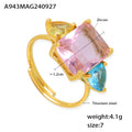 Gold Open Ring Pink Emerald-Cut Zircon Side Accents view 6