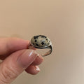 Silver Tone Speckled Cream Oval Stone Open Statement Ring view 6