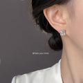Silver Tone Square Cut Clear Stone Solitaire Stud Earrings For Women view 2
