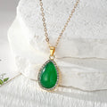 Green Teardrop Rhinestone Resin Earring Necklace Set view 2