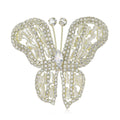 Large Crystal Butterfly Brooch in Pale Gold or Silver Tone view 1
