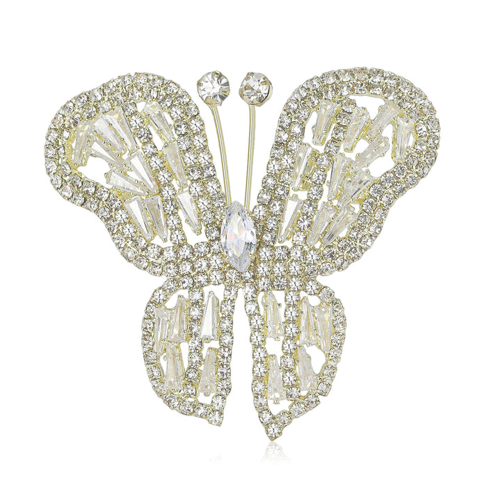Large Crystal Butterfly Brooch in Pale Gold or Silver Tone