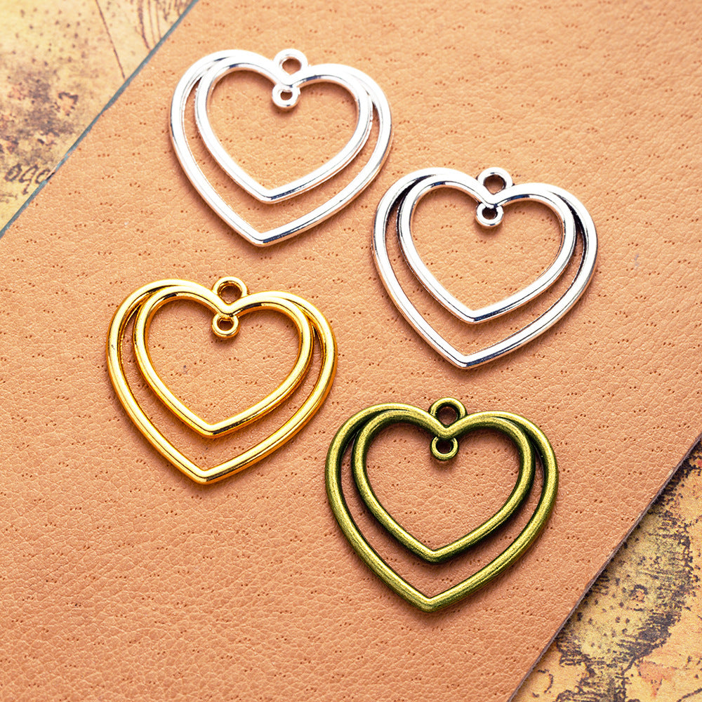 26x25mm Hollow Double Heart Charm Pendant for DIY Jewelry