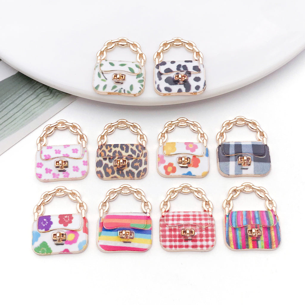 Enamel Printed Zinc Alloy Handbag Charm Pendants for Earrings Necklace Keychain Making