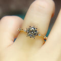 Gold Tone Starburst Crystal Solitaire Ring with Polished Finish view 3
