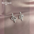 Silver Snake Stud Earrings Clear Crystal Pave Body Pair view 2