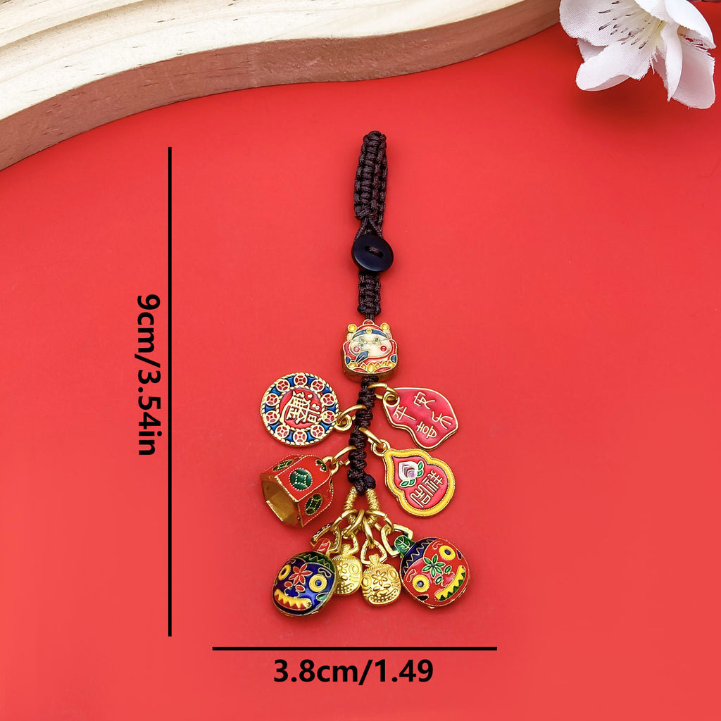 Zinc Alloy God of Wealth Pixiu Family Charm Pendant for DIY Keychain Phone Strap