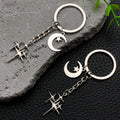 Antique Silver Cross Moon and Star Metal Keychain Set view 2