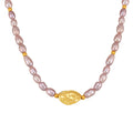 Lavender Freshwater Pearl Necklace Gold Textured Center Pendant view 5