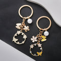 Yellow Openwork Butterfly Flower and Faux Pearl Charm Keychain view 2