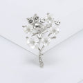 Owl on Plum Branch Brooch Pearl Flowers Gold and Silver view 7