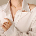 Gold Faux Pearl Y Lariat Asymmetric Collarbone Necklace view 4