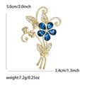 Elegant Blue Crystal Flower Bouquet Brooch in Gold Tone view 5
