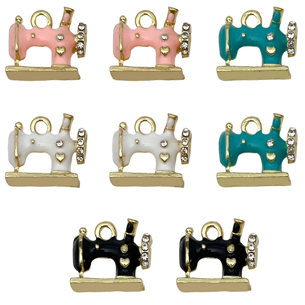 Zinc Alloy Enamel Rhinestone Sewing Machine Charm Pendant for DIY Jewelry