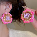 Layered Pink and Gold Flower Statement Stud Earrings view 4