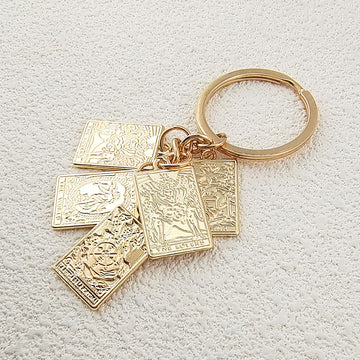 Gold Tone Mini Tarot Card Cluster Split Ring Keychain