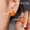 Orange Enamel Pumpkin Stud Earrings with Green Stems view 4