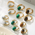 Gold Hoop Earrings with Natural Stone Ring Beads Six Styles view 4