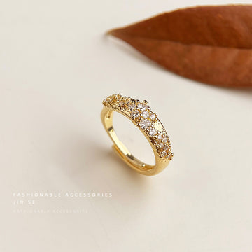 Gold Open Adjustable Clear CZ Wheat Cluster Band Ring