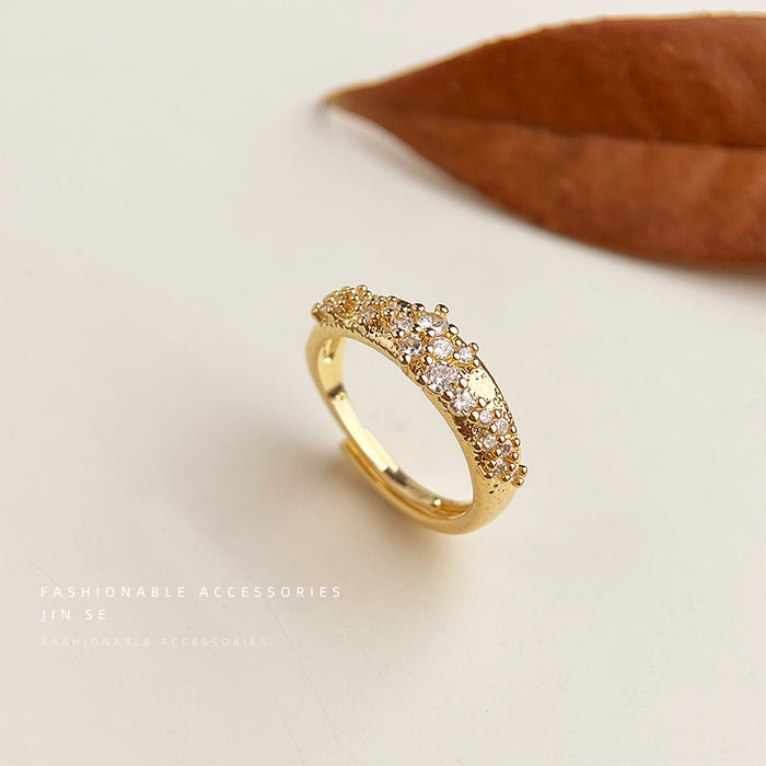 Gold Open Adjustable Clear CZ Wheat Cluster Band Ring