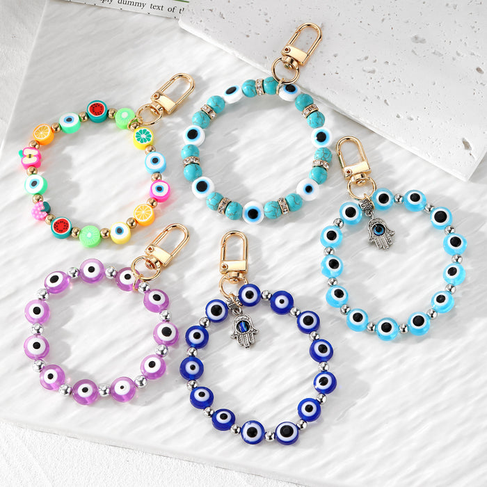Evil Eye Beaded Wristlet Clip Keychains in Five Designs
