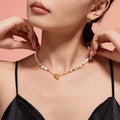 Gold OT Toggle Freshwater Pearl Beaded Necklace Green Accents view 2