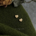 Gold Tone Mini Clear Stone Pave Heart Stud Earrings For Women view 6