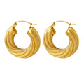 Gold Twisted Ribbed U Shape Chunky Hoop Earrings Pair view 5