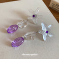 White Starfish Drop Earrings With Purple Bead Dangles view 4