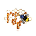 Bee And Honeycomb Brooch With Open Honeycomb Cells, Amber Enamel Drips, And A Striped Bee view 1