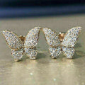 Pave Butterfly Stud Earrings Gold and White Gold Pair view 1