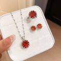 Silver Round Crystal Necklace Ring Stud Sets 5 Colors view 9