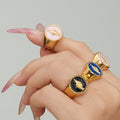 Classical Relief Enamel Rings in Pink Black and Blue view 4