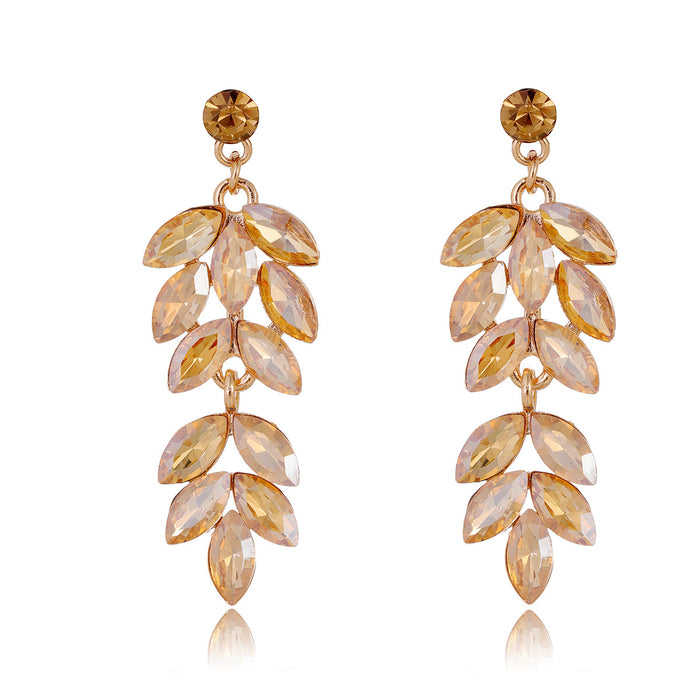 Gold Tone Champagne Leaf Dangle Four Designs Metal Dangle Earrings