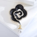 Enamel Camellia Brooch Rhinestone Edge Pearl Drop Pin view 6