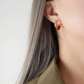 Red Heart Crystal Huggie Hoop Earrings Gold Steel Tone view 4