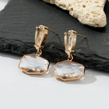 Gold Tone Double Clear Faceted Drop Earrings