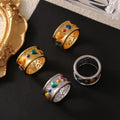 Wide Band Heart Oil Drip Enamel Ring Gold Steel Sizes view 2