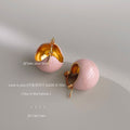 Soft Pink Enamel Chunky Dome Hoop Earrings Gold Lined Pair view 1