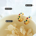 Gold C-Hoop Studs With Multicolor Enamel Dot Accents view 2