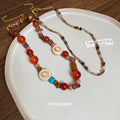 Red Orange Mixed Bead Spiral Shell Statement Necklace view 3