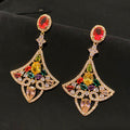 Multicolor Crystal Fan and Heart Drop Earrings Jewelry Accessory view 2