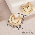 Gold Tone Hollow Scalloped Striped Fan Hoop Earrings view 4