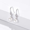 White Gold Teardrop CZ Hook Faux Pearl Drop Earrings view 3