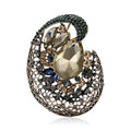 Openwork Oval Crystal Brooch in Teal or Champagne Colors view 1