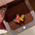Gold Multicolor Crystal Flower Cluster Open Ring Style view 2